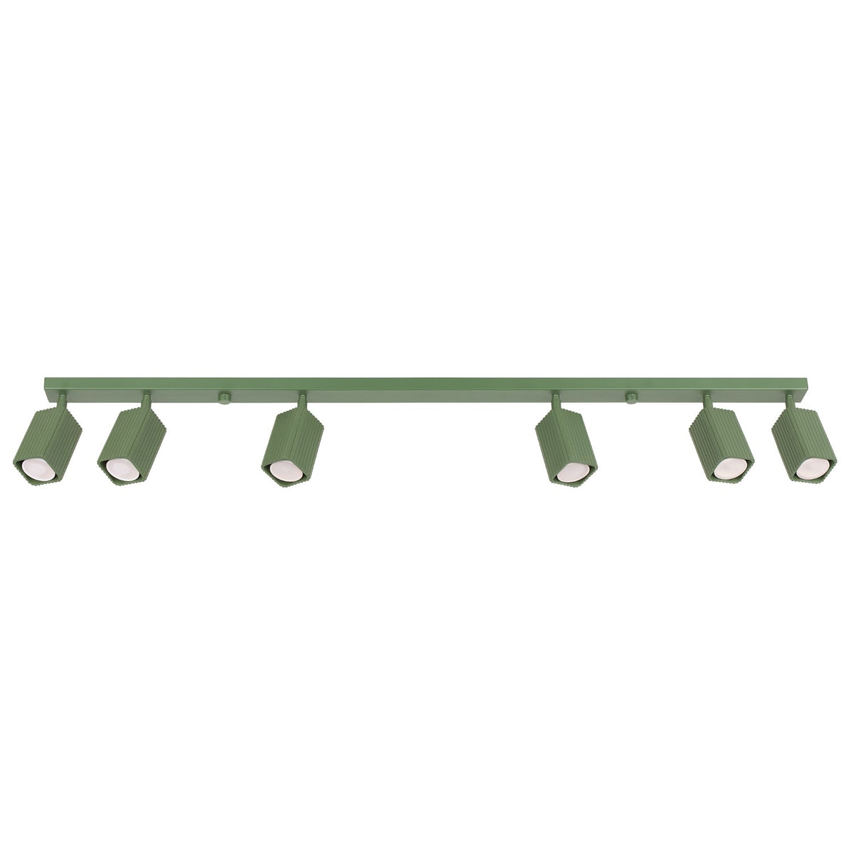 Plafonnier Rayo 6L cannelé laque vert sauge à six spots vu de face sur fond blanc