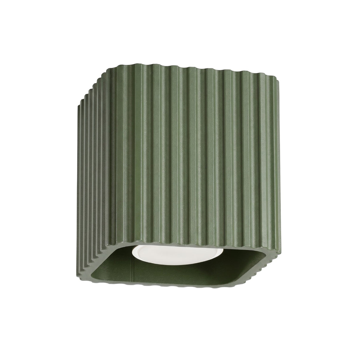 Plafonnier Riff nervuré laque vert olive vu de trois quarts sur fond blanc