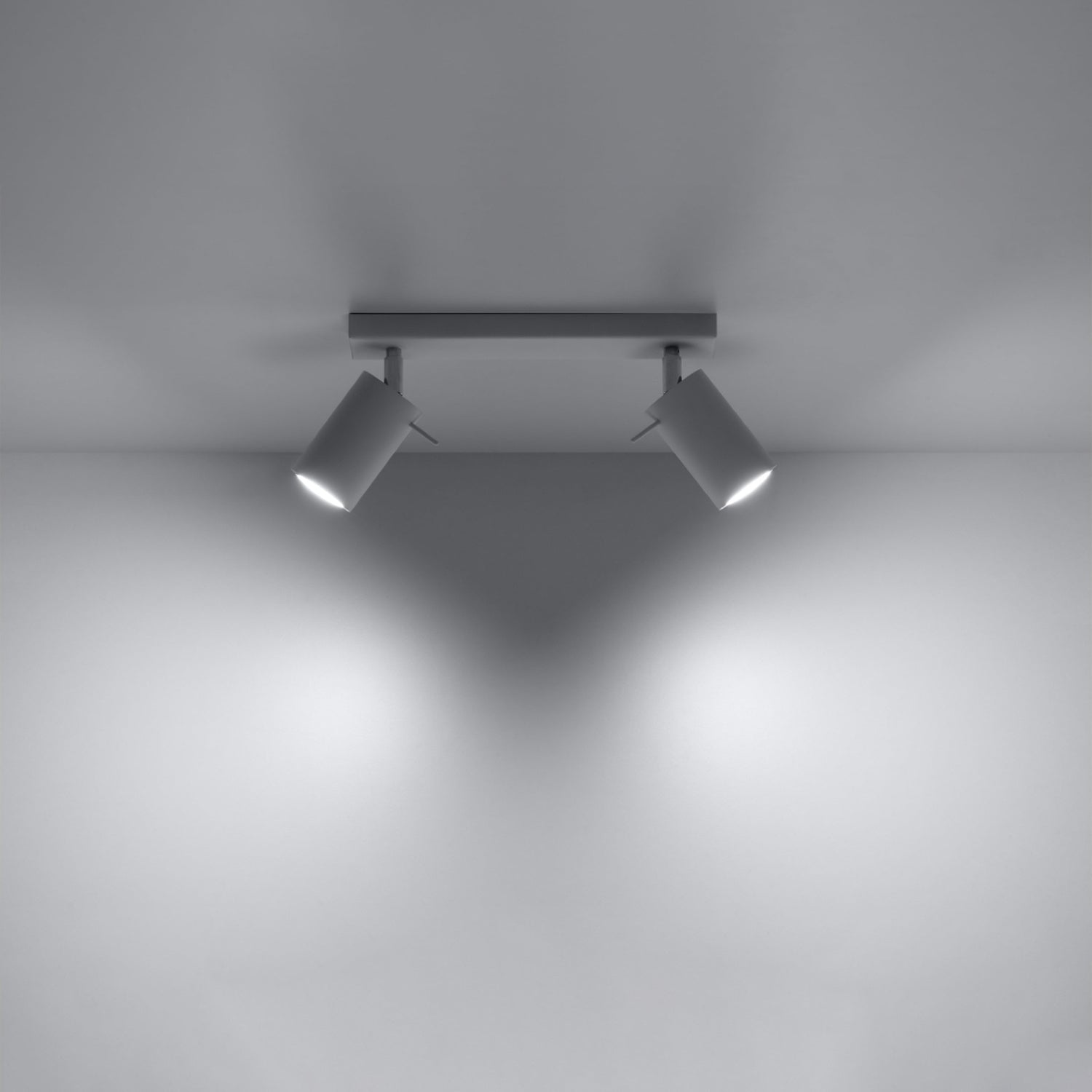 Détail des spots orientables du plafonnier Ring 2 acier blanc, douille GU10