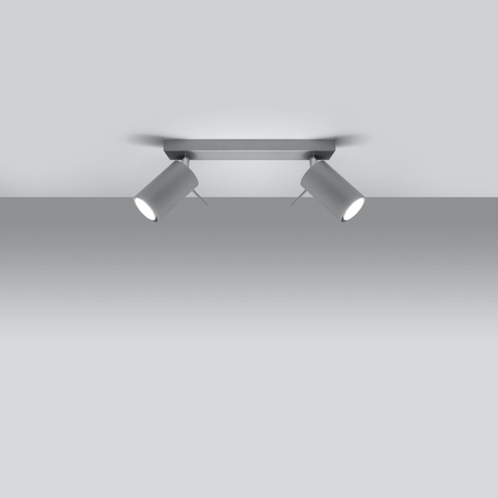 Détail des spots orientables du plafonnier Ring 2 acier gris, douille GU10