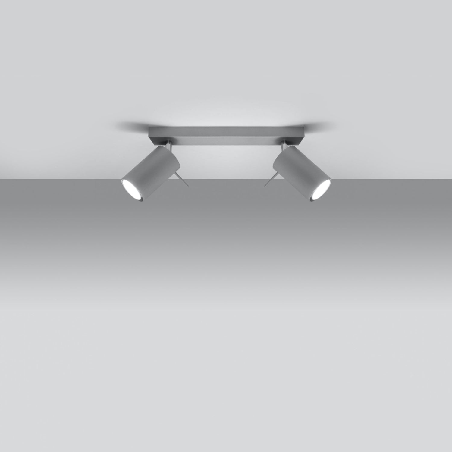 Détail des spots orientables du plafonnier Ring 2 acier gris, douille GU10
