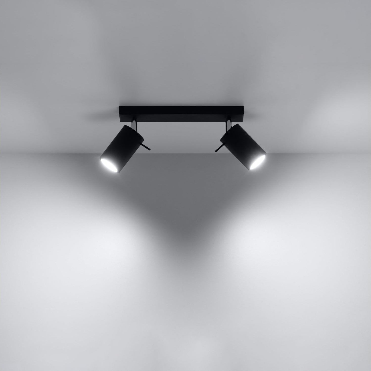 Détail des spots orientables du plafonnier Ring 2 acier noir, douille GU10