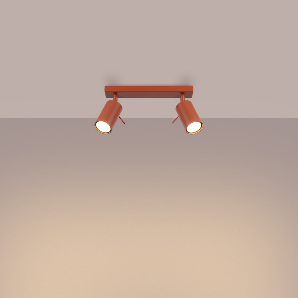 Plafonnier Ring 2 acier rouge ocre GU10 allumé