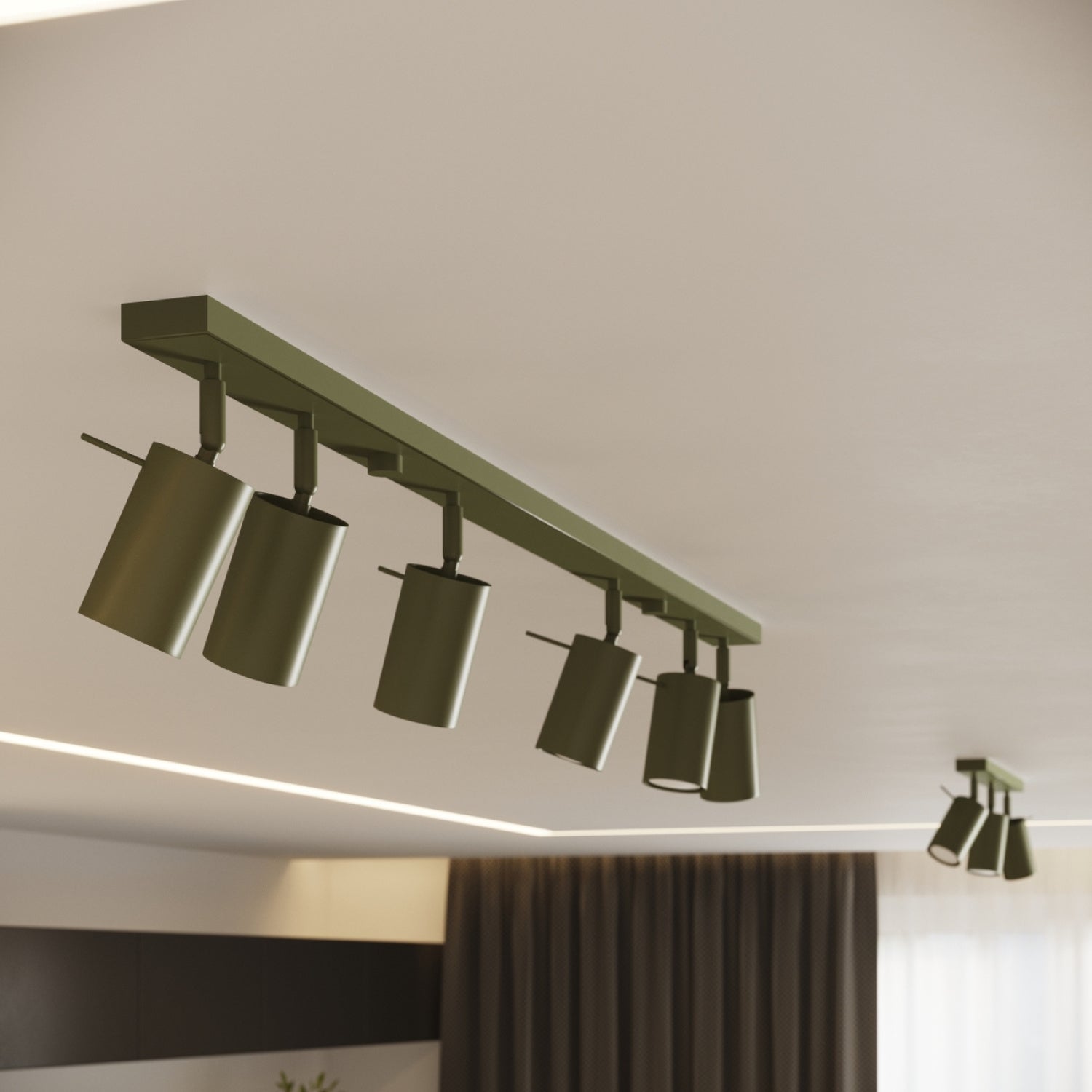 Plafonnier Ring 2 acier vert olive GU10 en situation dans un intérieur