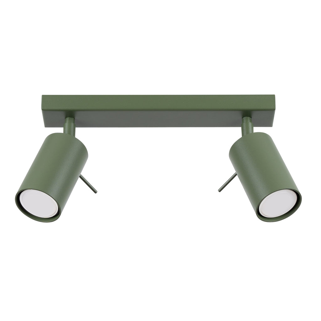 Plafonnier Ring 2 acier vert olive GU10, spot cylindrique orientable en acier laqué