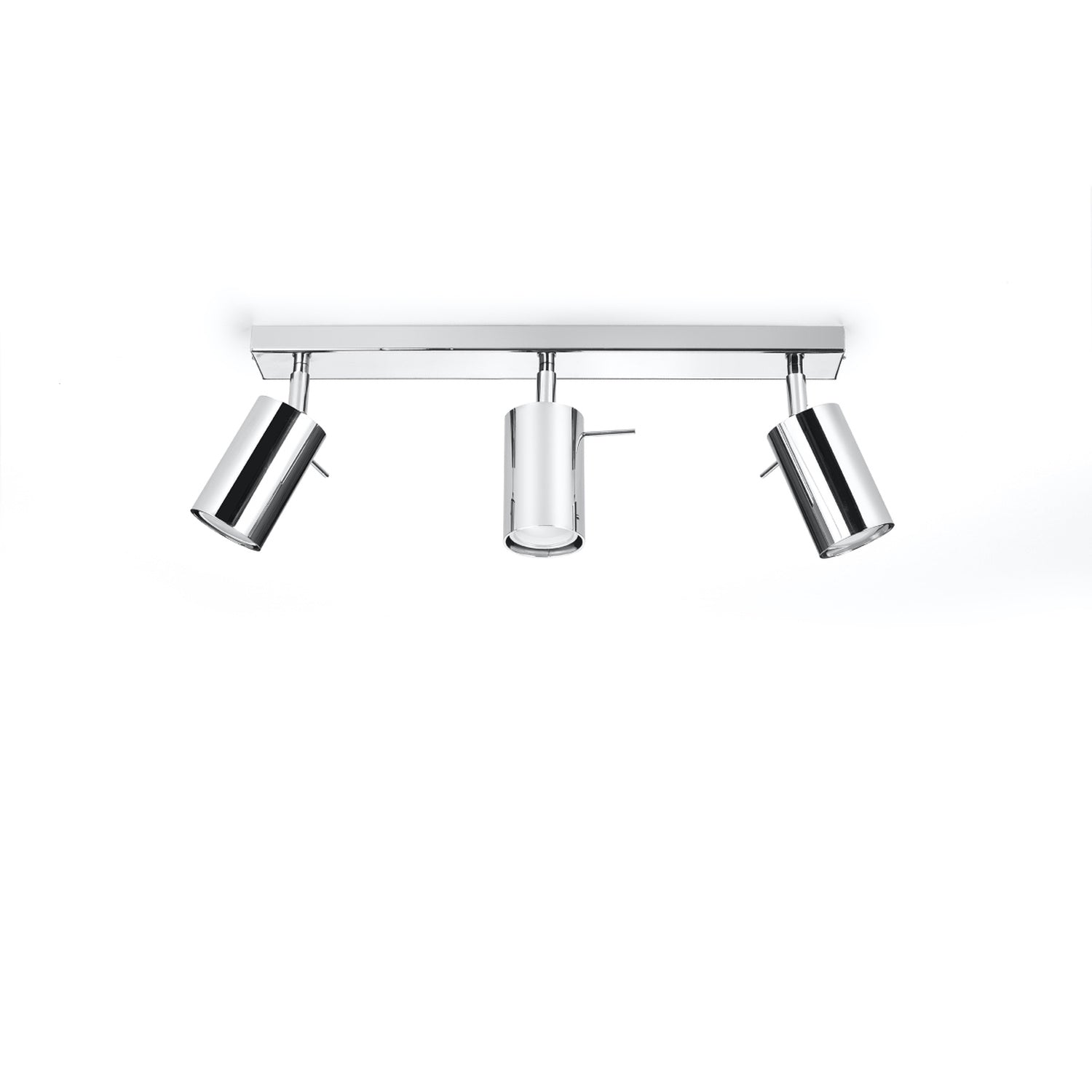 Plafonnier Ring 3 en acier chromé, trois spots tubes orientables sur une barre, vue de profil