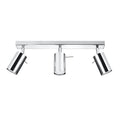 Plafonnier Ring 3 en acier chromé, trois spots tubes orientables sur une barre, vue de face