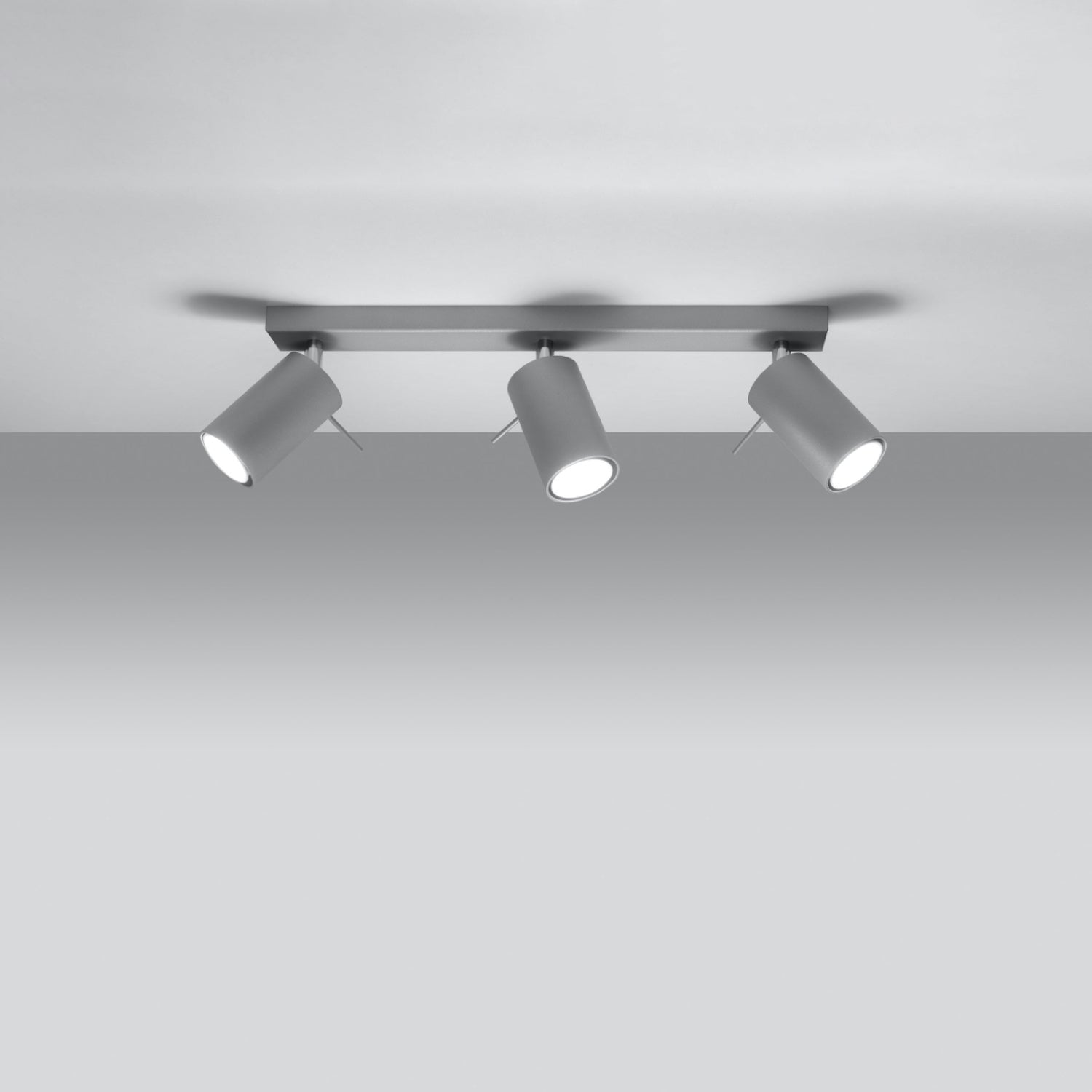 Détail des spots orientables du plafonnier Ring 3 acier gris, douille GU10