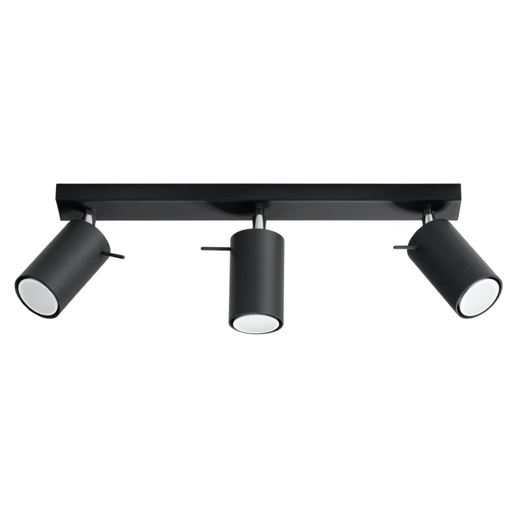 Plafonnier Ring 3, trois spots orientables en acier noir