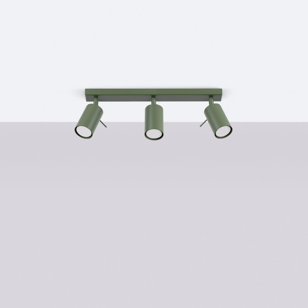 Plafonnier Ring 3 acier vert olive GU10 de profil