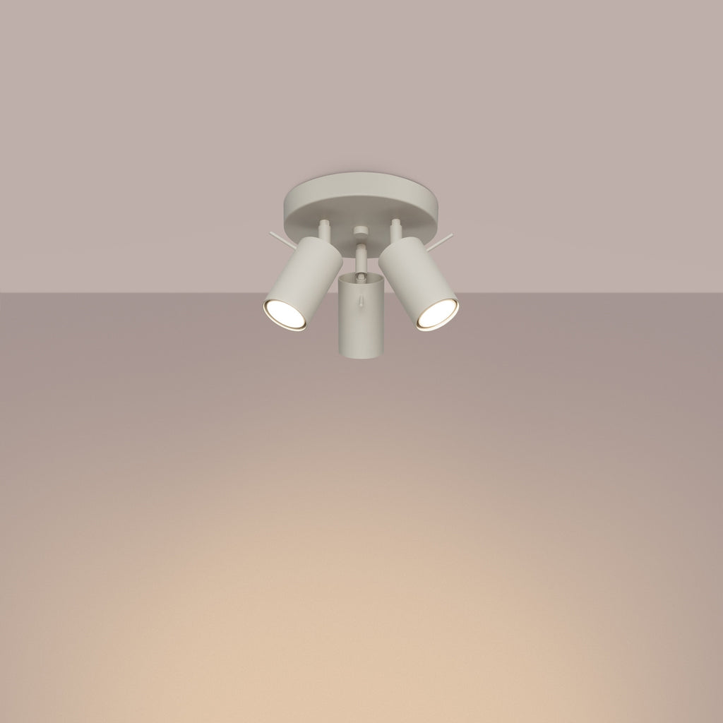 Plafonnier Ring 3 spots rond acier beige GU10 allumé