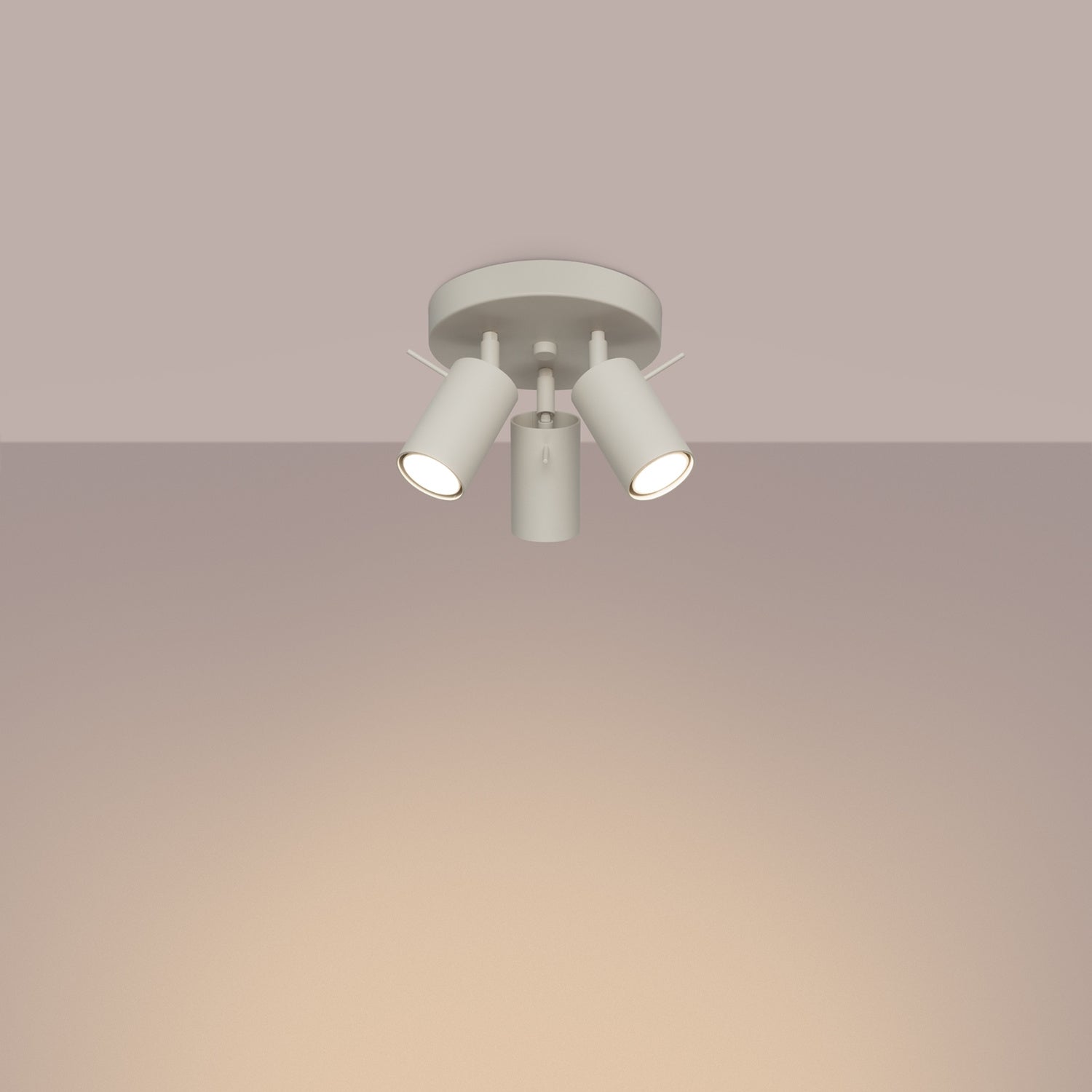 Plafonnier Ring 3 spots rond acier beige GU10 allumé