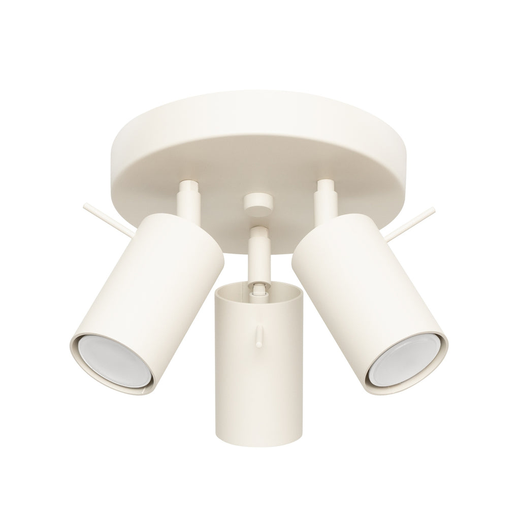 Plafonnier Ring 3 spots rond acier beige GU10, spot cylindrique orientable en acier laqué