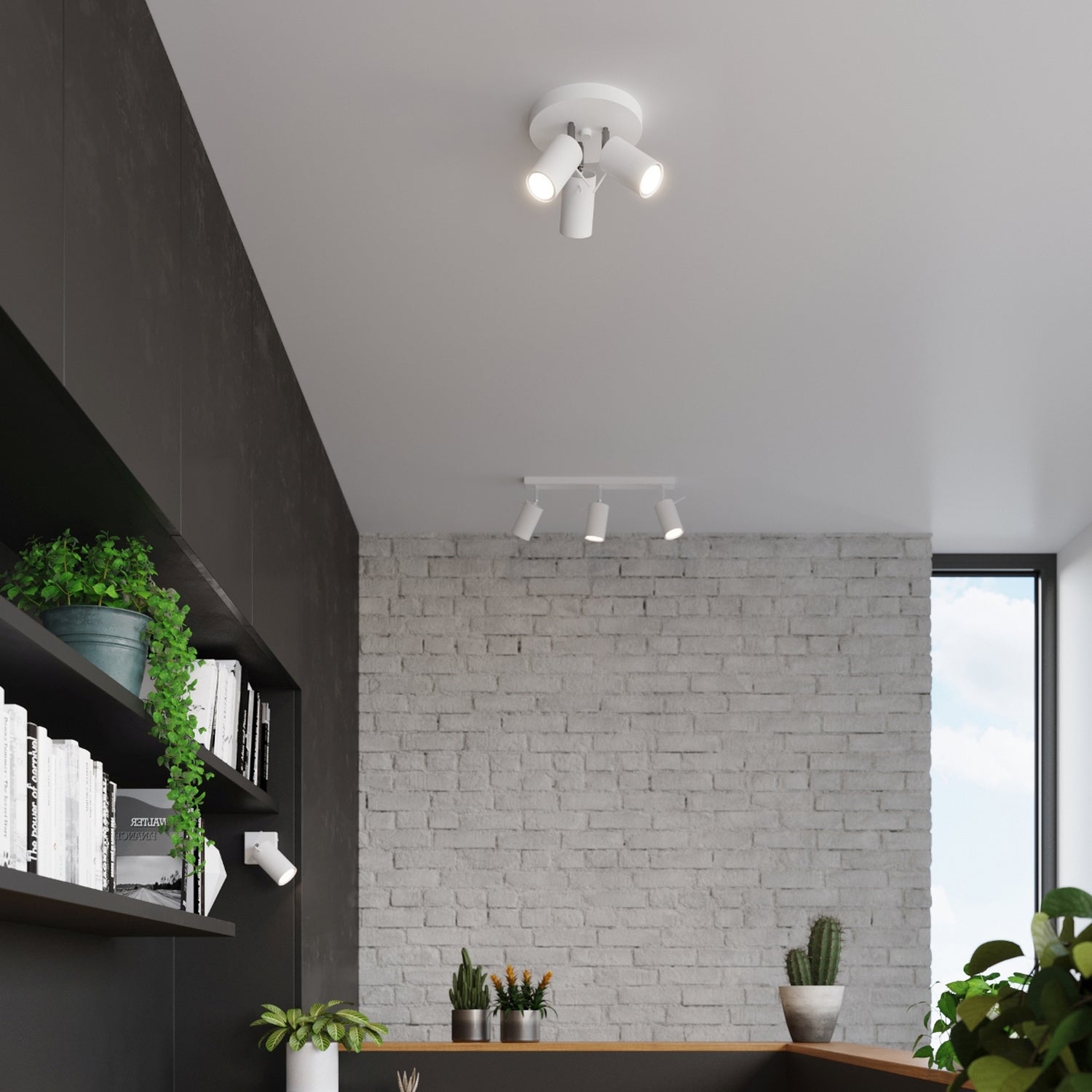Plafonnier Ring 3 spots rond acier blanc dans un intérieur