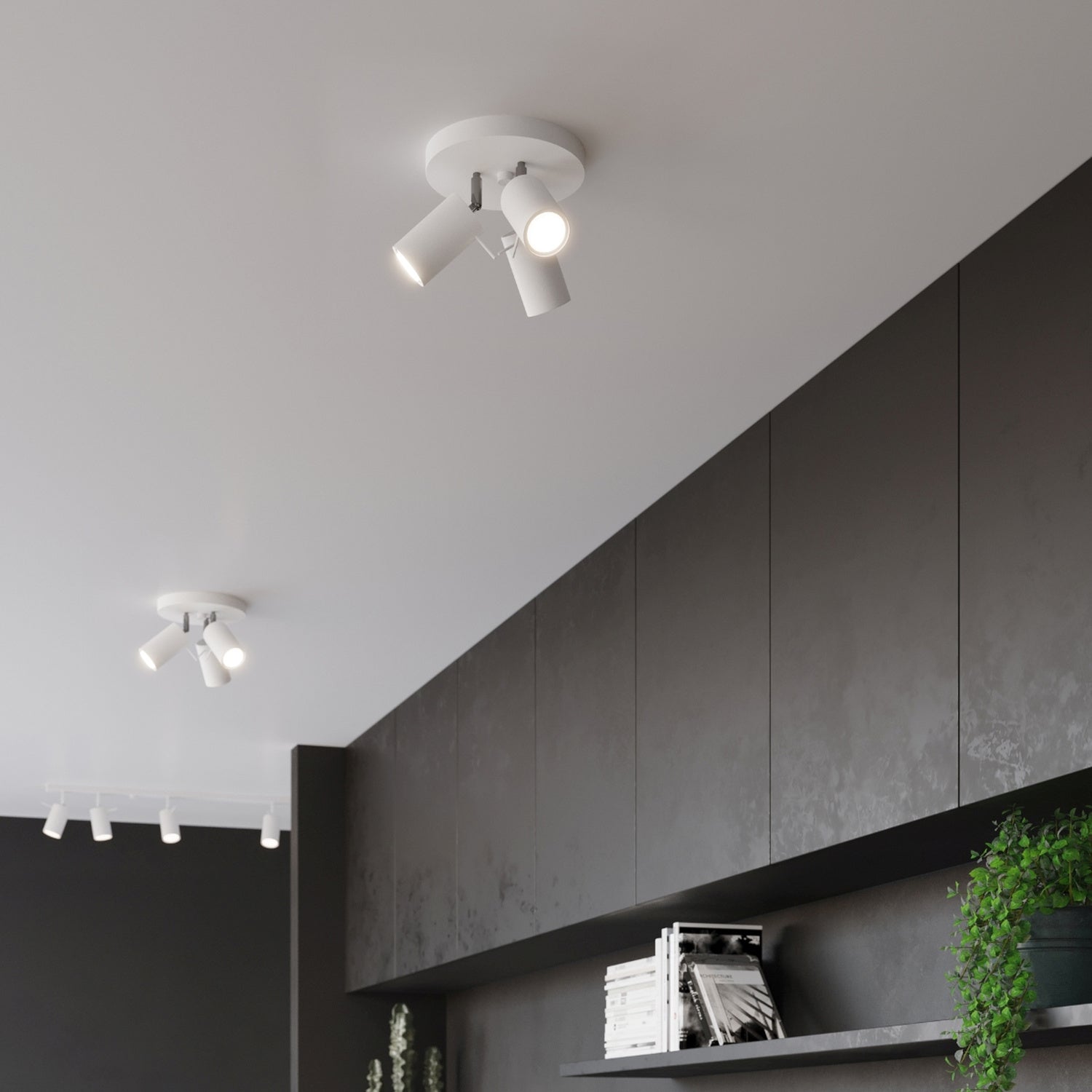 Plafonnier Ring 3 spots rond acier blanc en situation
