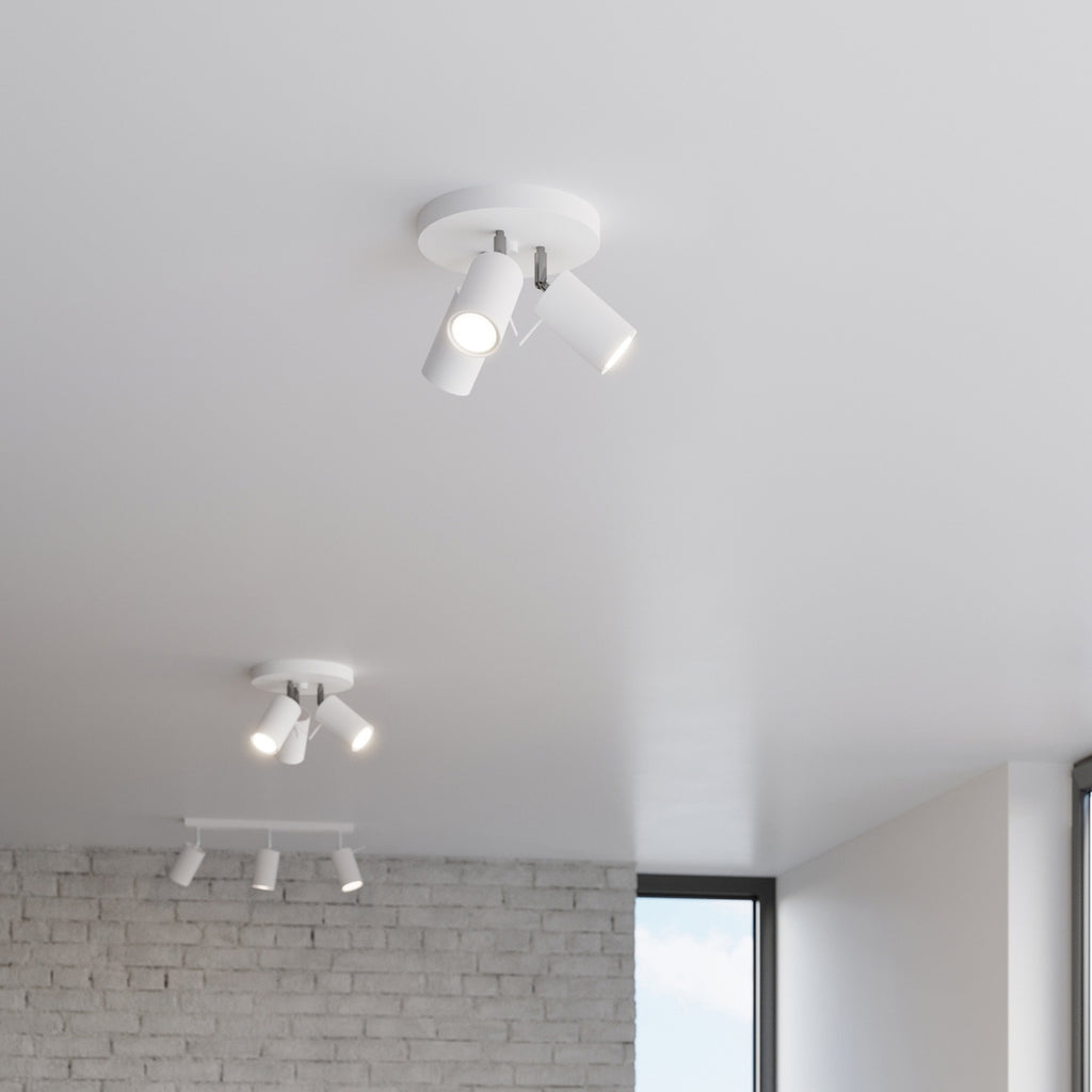 Plafonnier Ring 3 spots rond acier blanc en ambiance