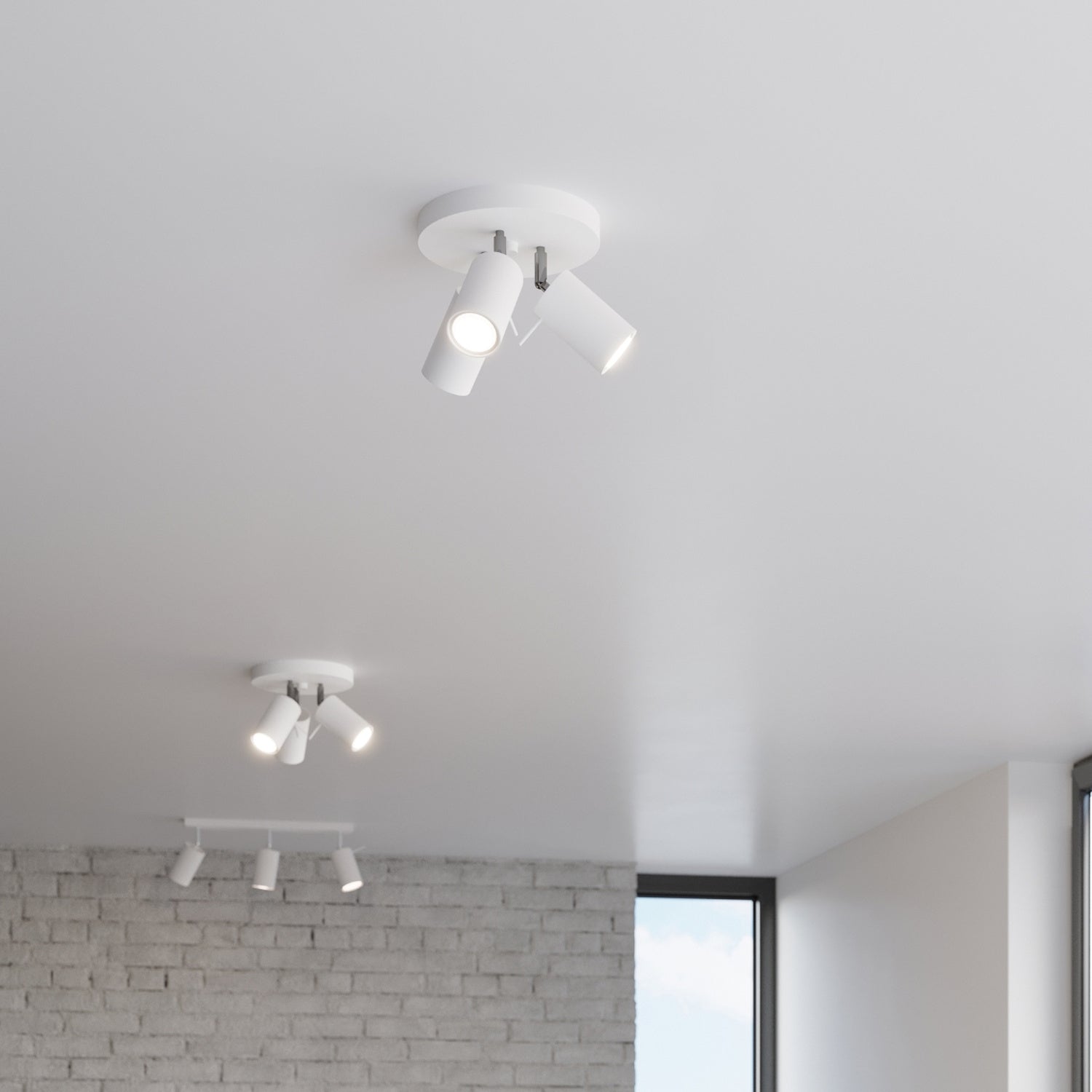 Plafonnier Ring 3 spots rond acier blanc en ambiance