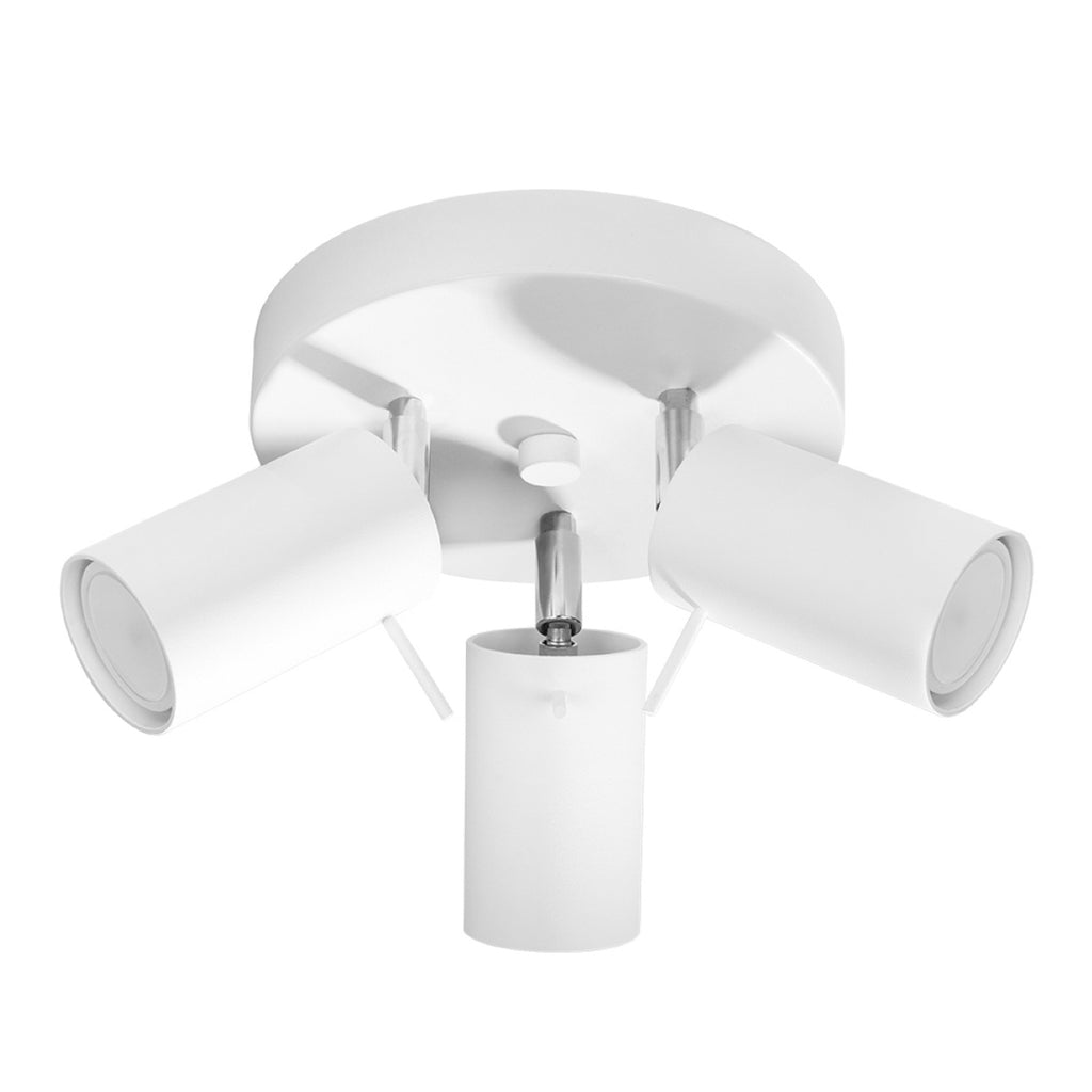 Plafonnier Ring 3 spots rond acier blanc, platine ronde et trois spots orientables acier blanc