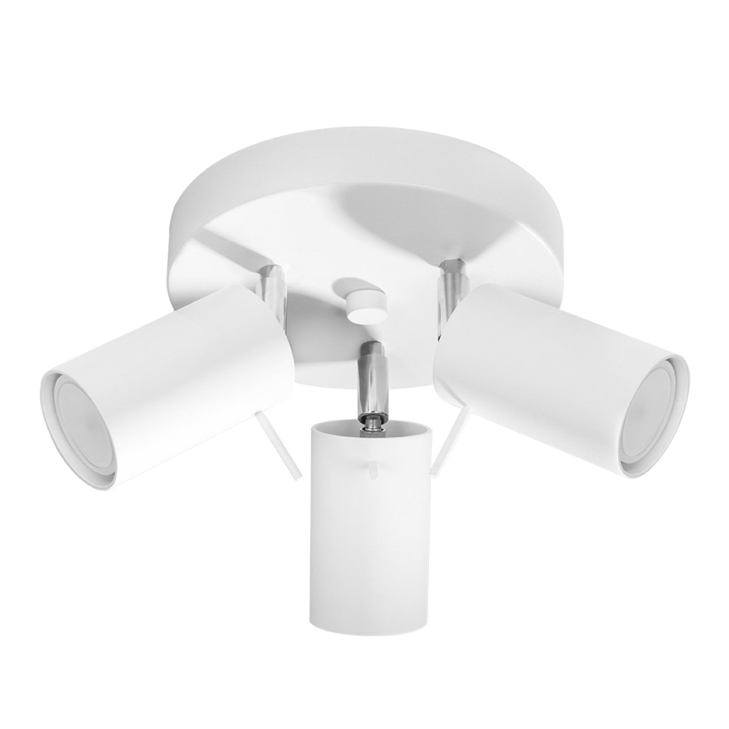 Plafonnier Ring 3 spots rond acier blanc, platine ronde et trois spots orientables acier blanc