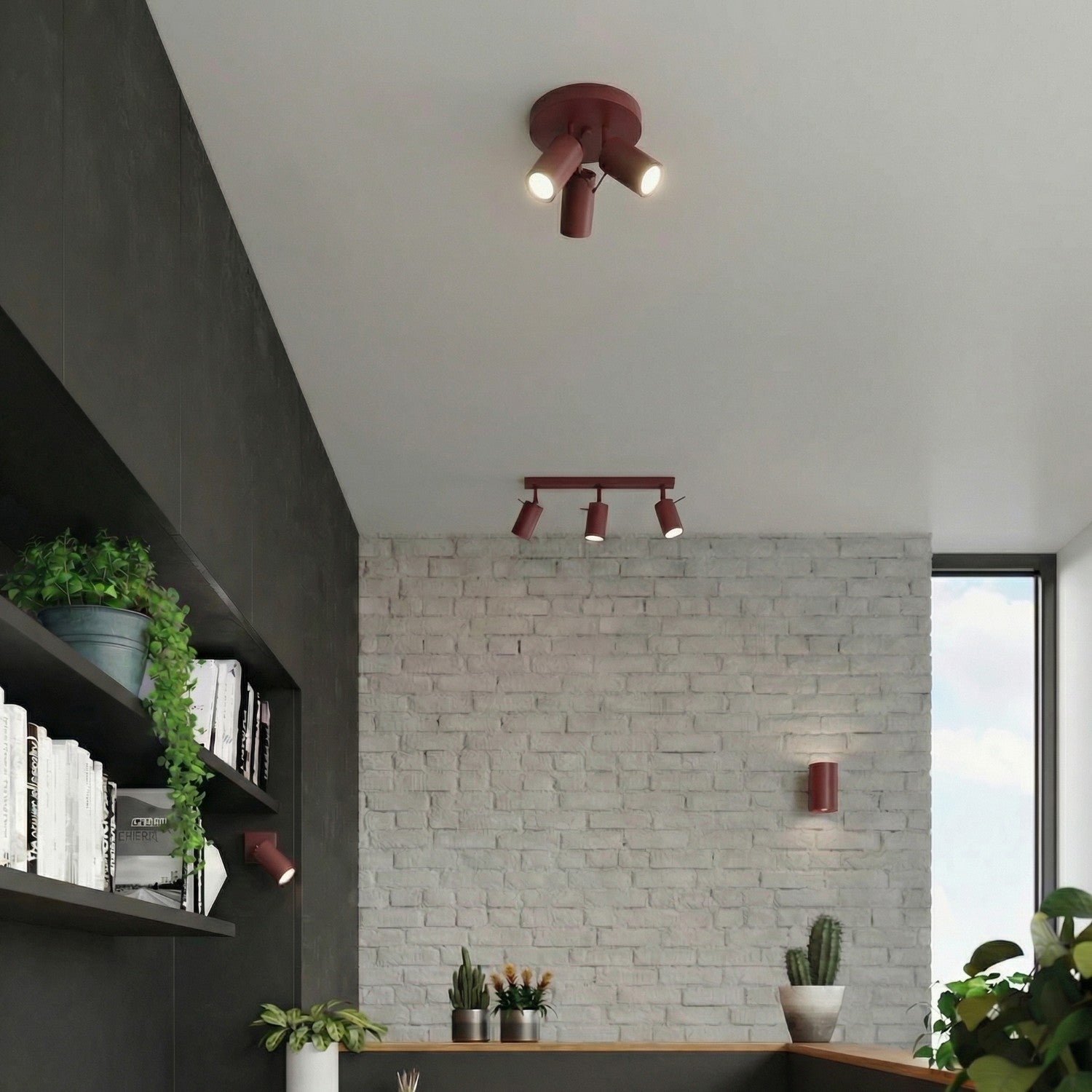 Plafonnier Ring 3 spots rond acier bordeaux GU10, vue 13