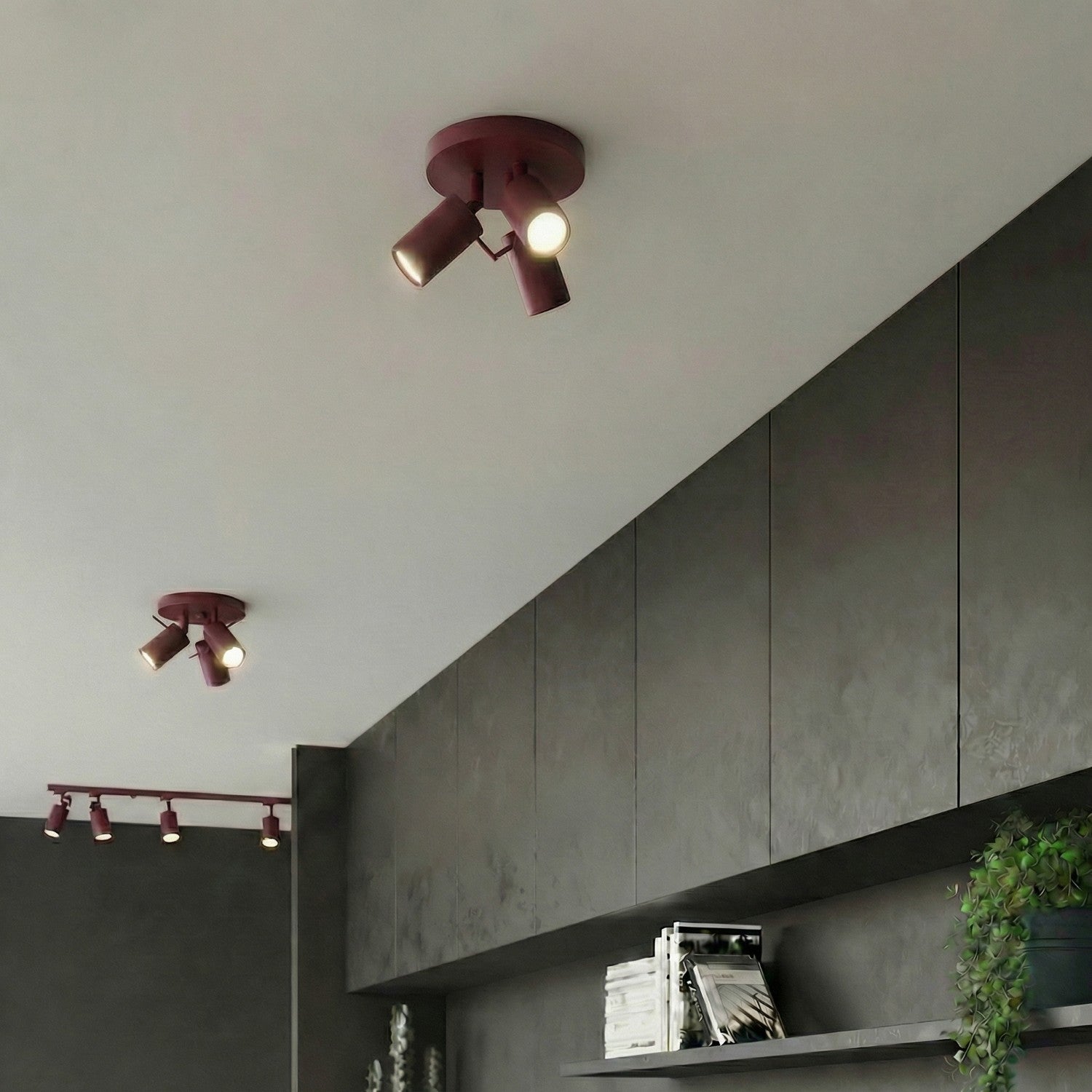 Plafonnier Ring 3 spots rond acier bordeaux GU10, vue 14