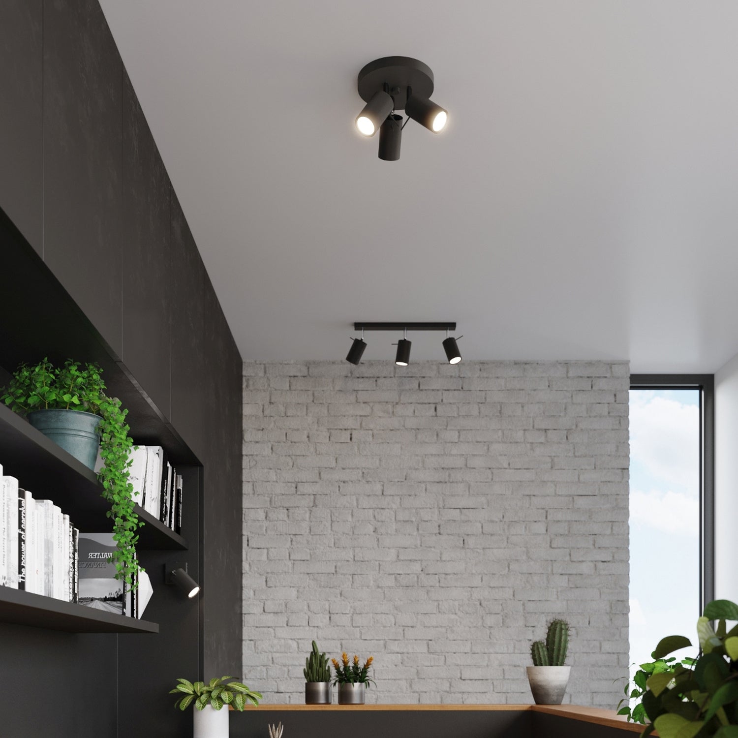 Plafonnier Ring 3 spots rond acier noir dans un intérieur