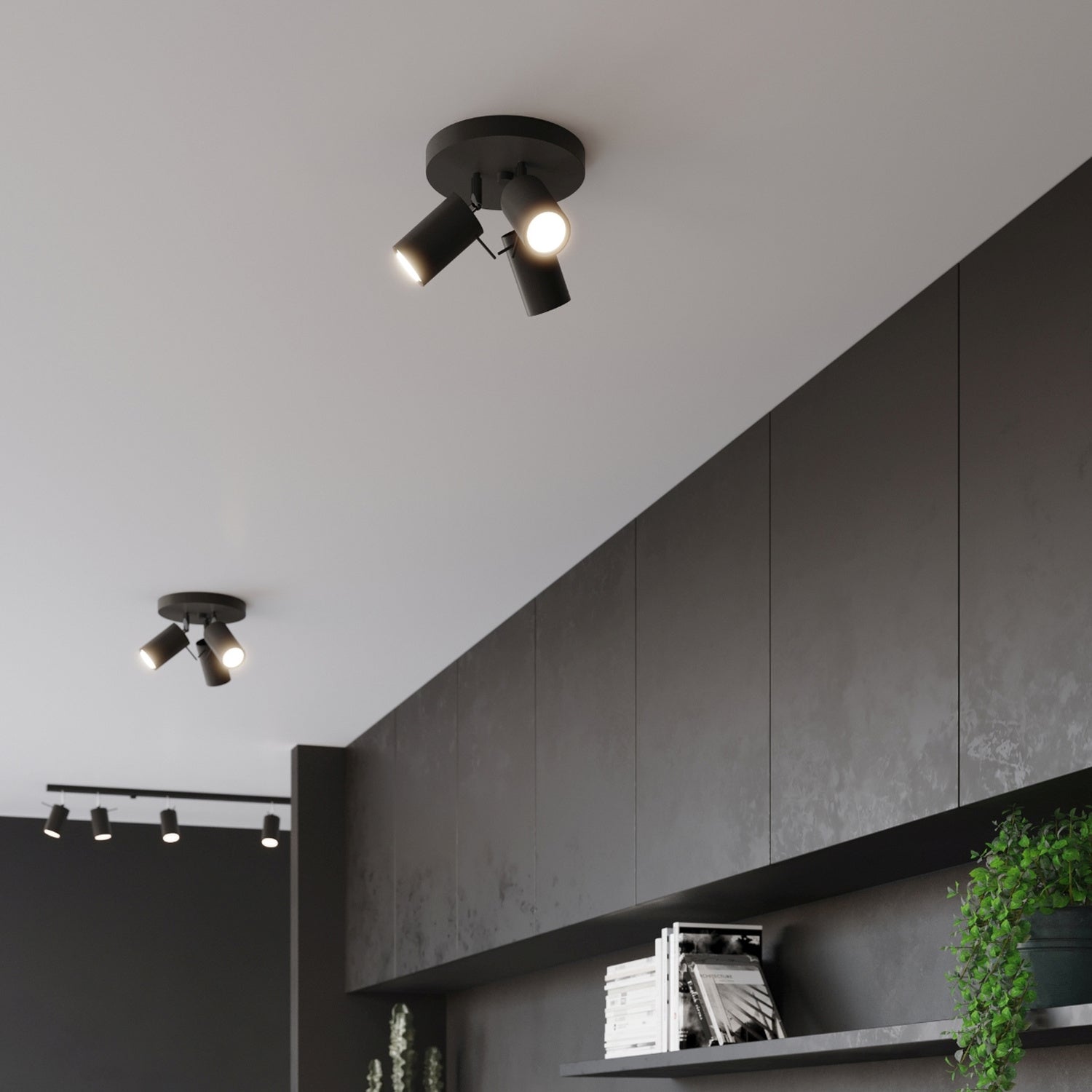 Plafonnier Ring 3 spots rond acier noir en situation