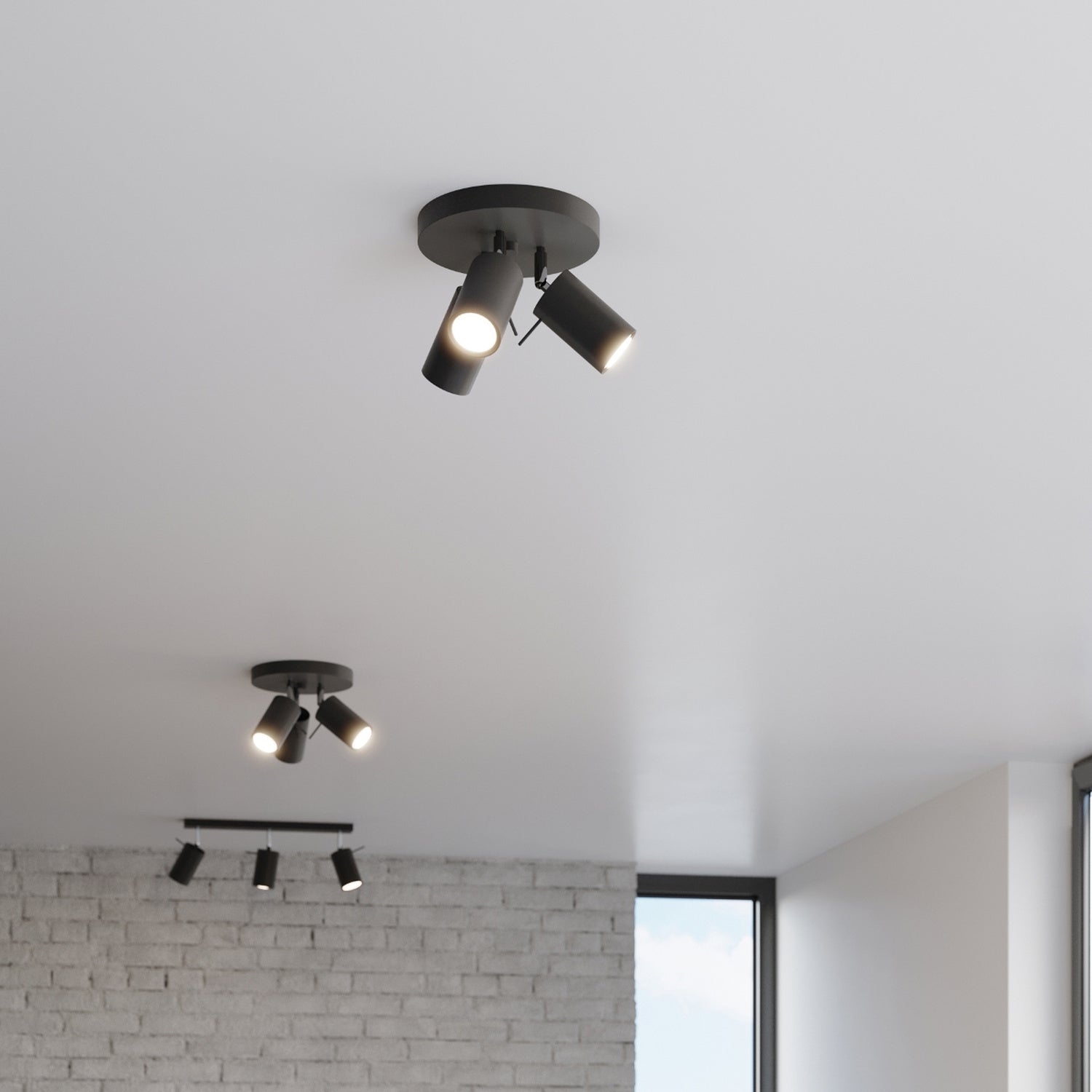 Plafonnier Ring 3 spots rond acier noir en ambiance