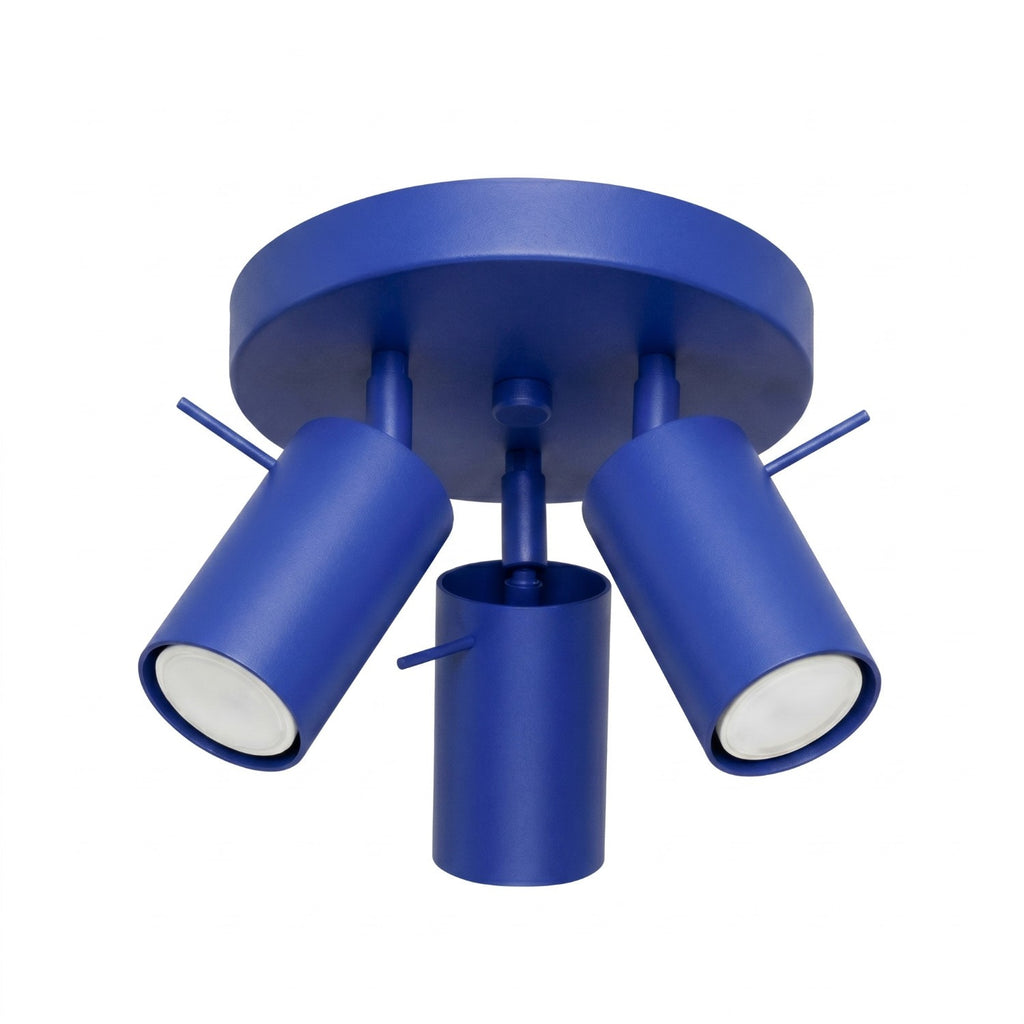 Plafonnier Ring 3 spots rond acier bleu outremer GU10