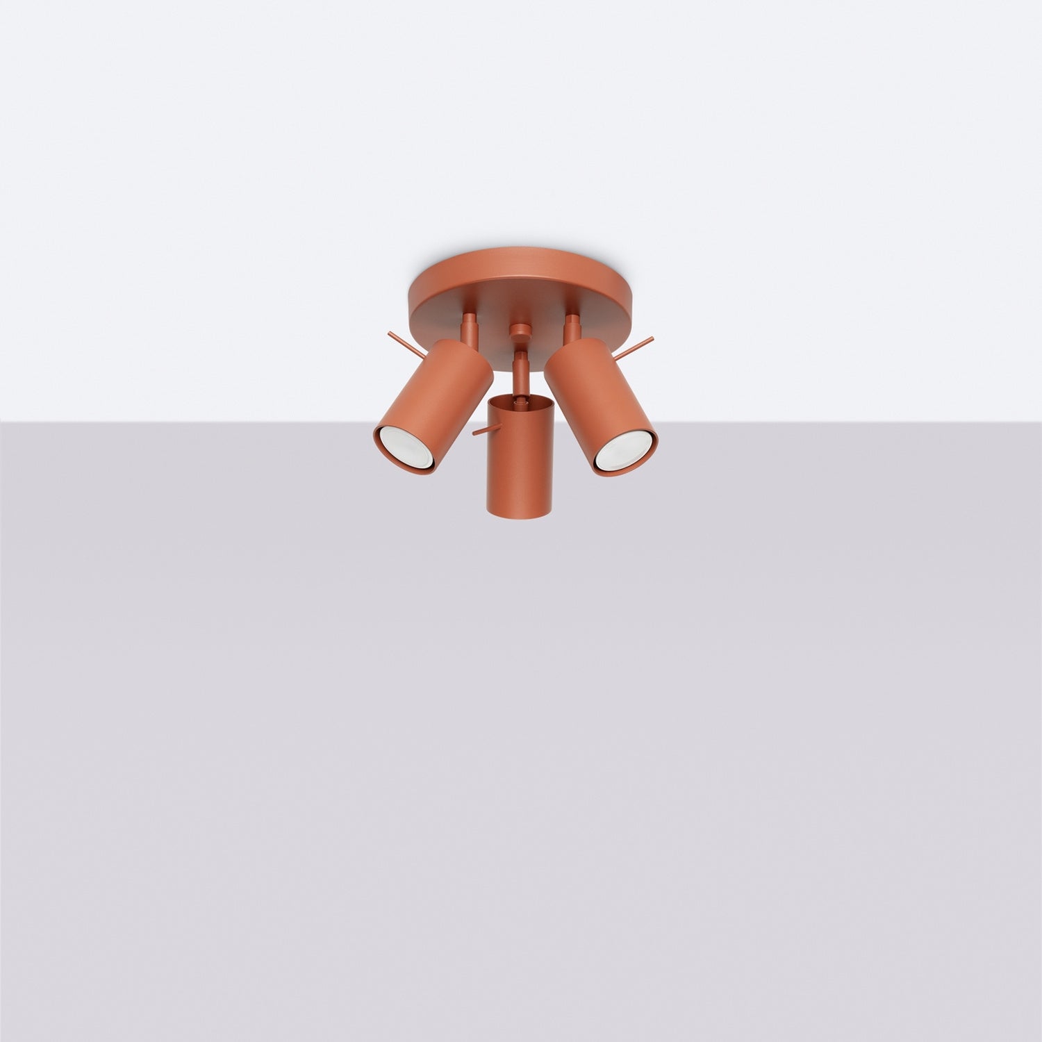Plafonnier Ring 3 spots rond acier rouge ocre GU10 de profil
