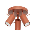 Plafonnier Ring 3 spots rond acier rouge ocre GU10, spot cylindrique orientable en acier laqué