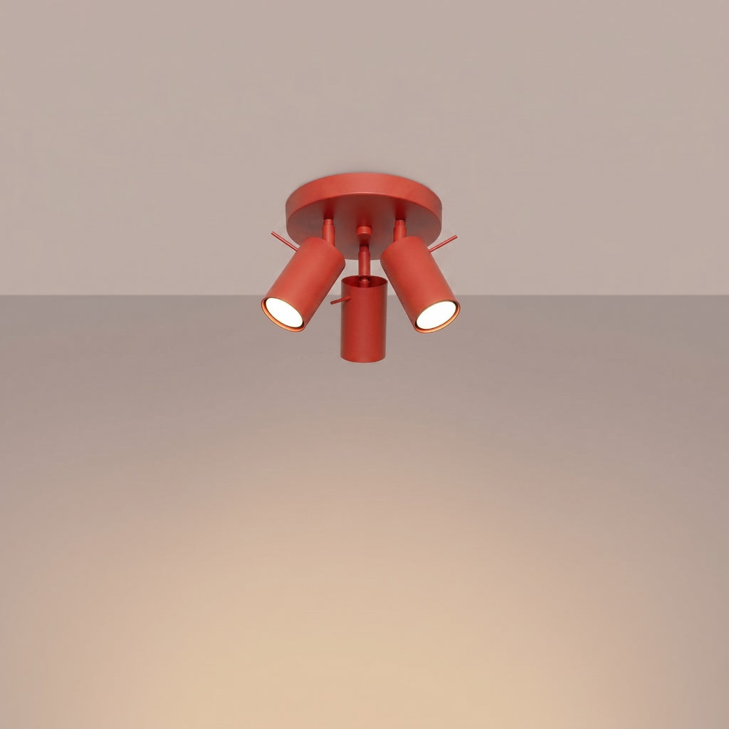 Plafonnier Ring 3 spots rond acier rouge GU10, vue 3
