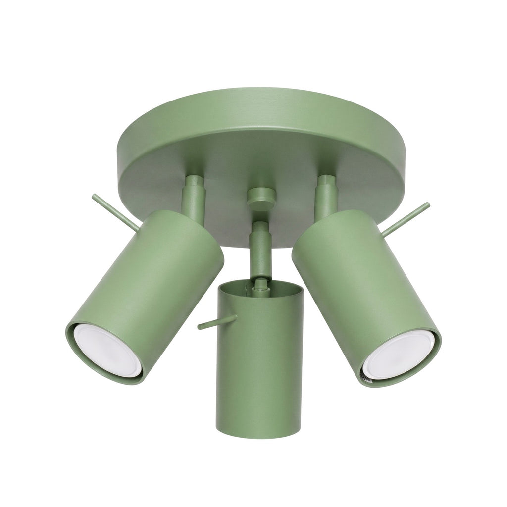 Plafonnier Ring 3 spots rond acier vert sauge GU10
