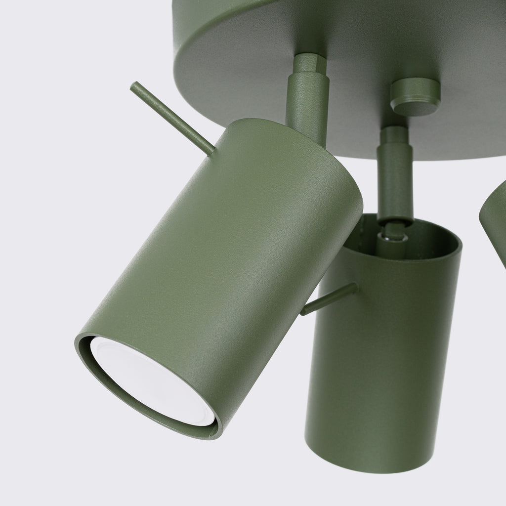 Plafonnier Ring 3 spots rond acier vert olive GU10, détail de la structure