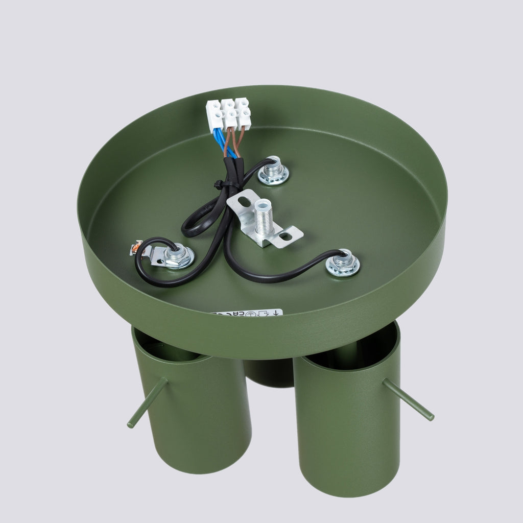 Plafonnier Ring 3 spots rond acier vert olive GU10, détail