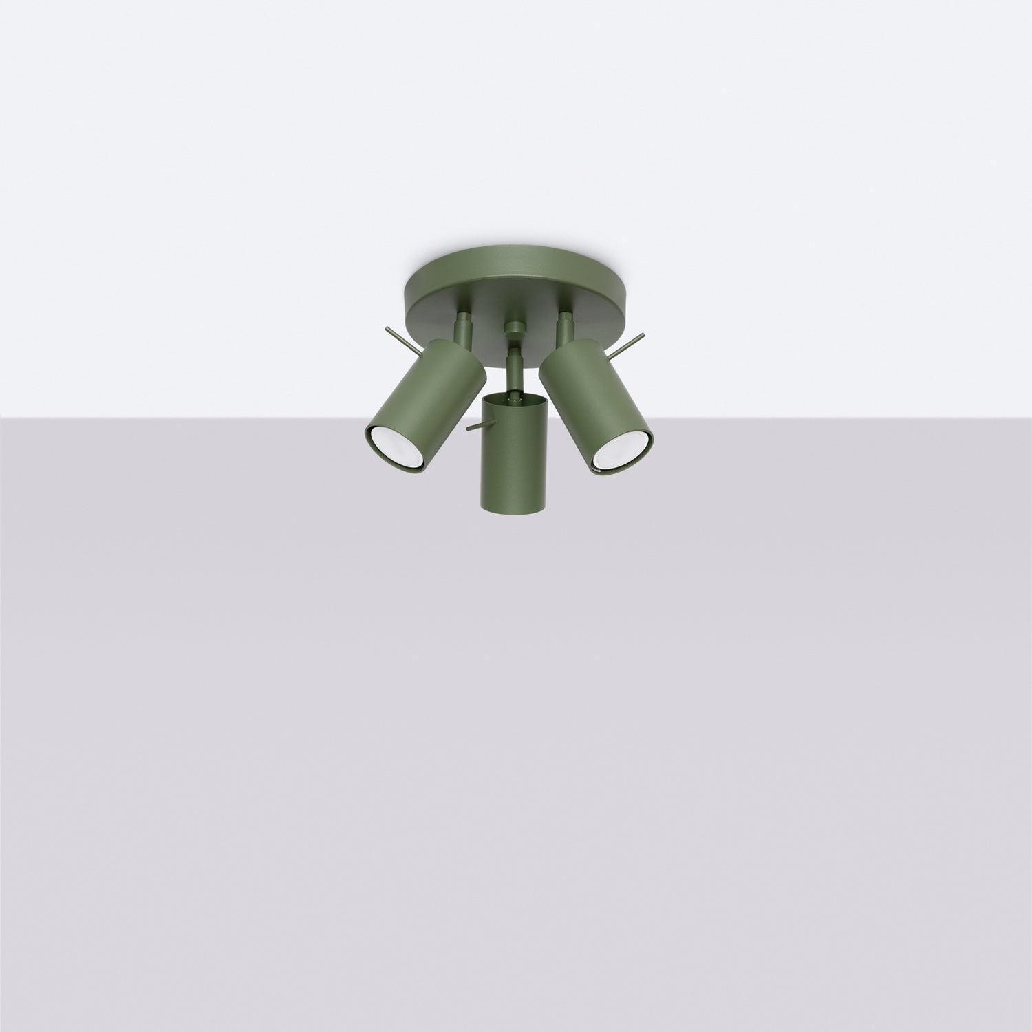 Plafonnier Ring 3 spots rond acier vert olive GU10 de profil