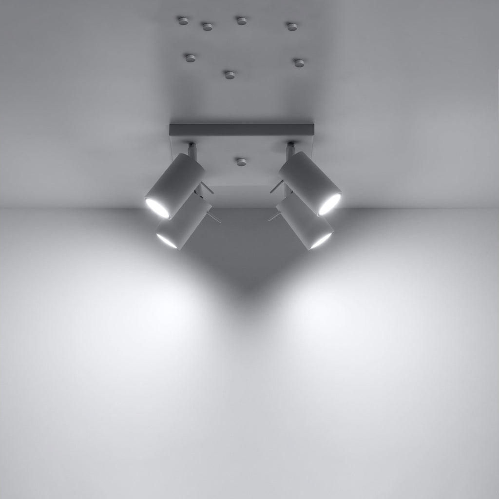 Détail des spots orientables du plafonnier Ring 4 acier blanc, douille GU10