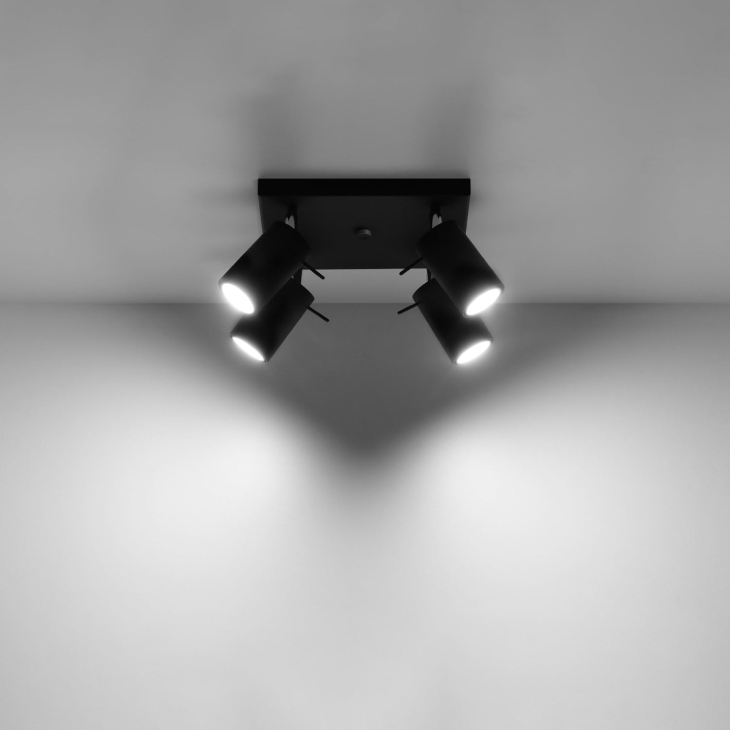 Détail des spots orientables du plafonnier Ring 4 acier noir, douille GU10