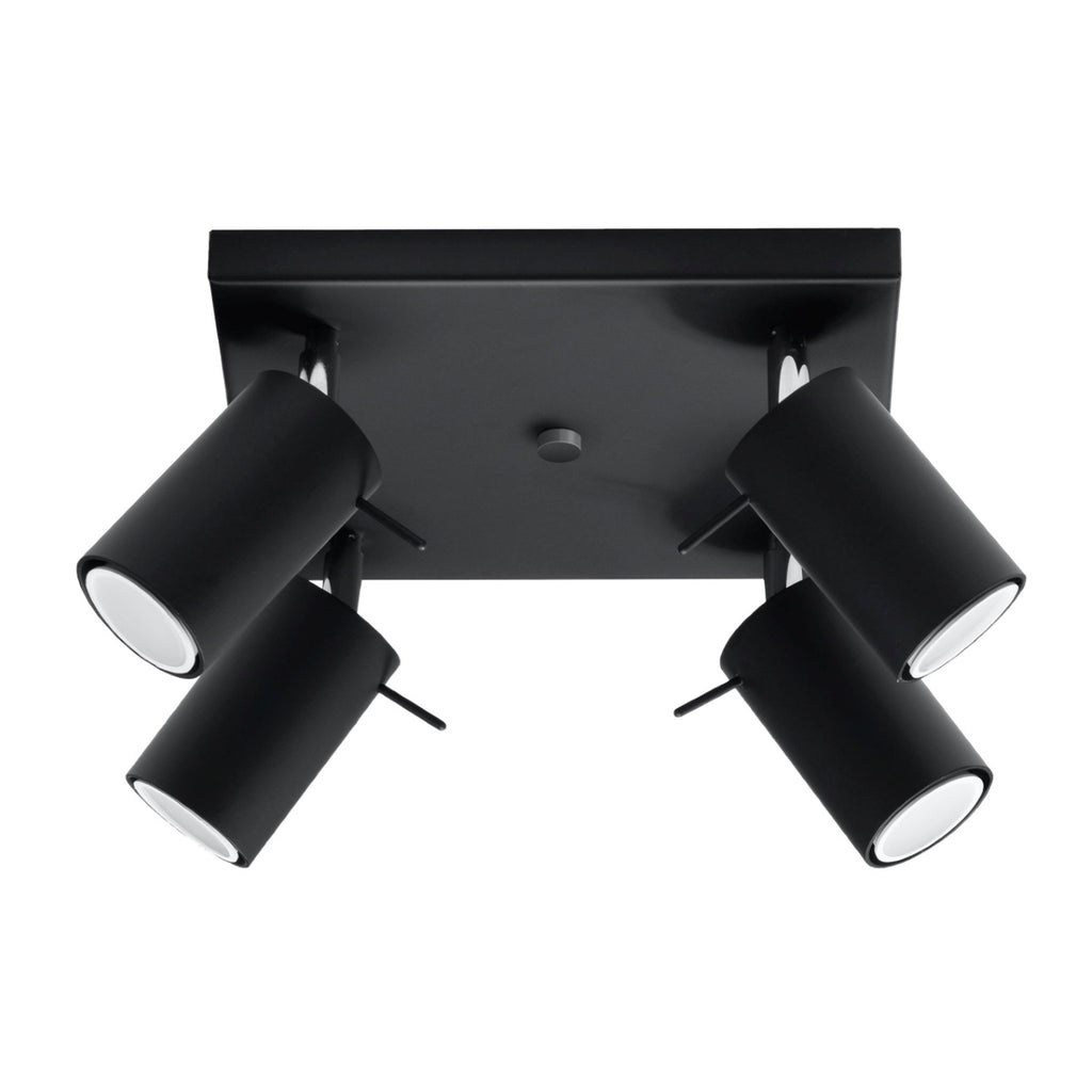 Plafonnier Ring 4, quatre spots orientables en acier noir