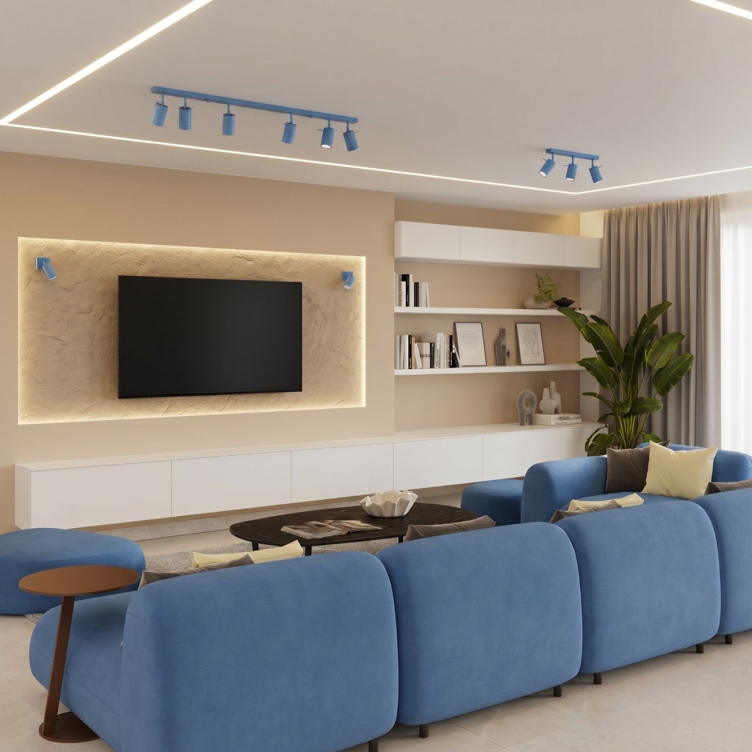 Plafonnier Ring rampe 4 spots acier bleu azur GU10, vue 14
