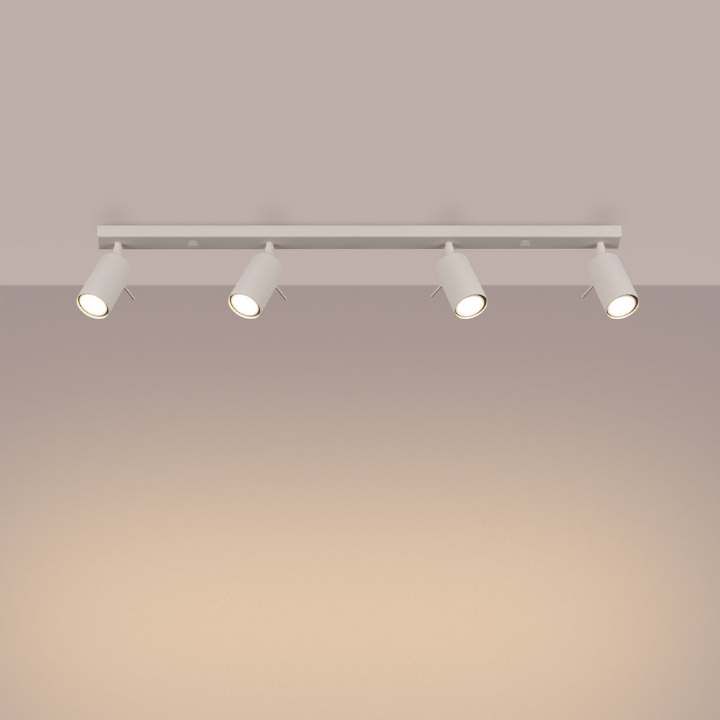 Plafonnier Ring rampe 4 spots acier beige GU10 allumé