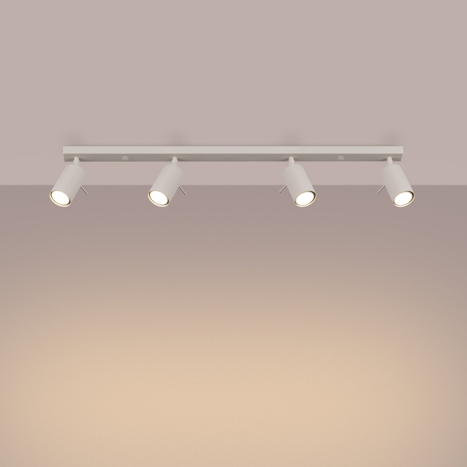 Plafonnier Ring rampe 4 spots acier beige GU10 allumé