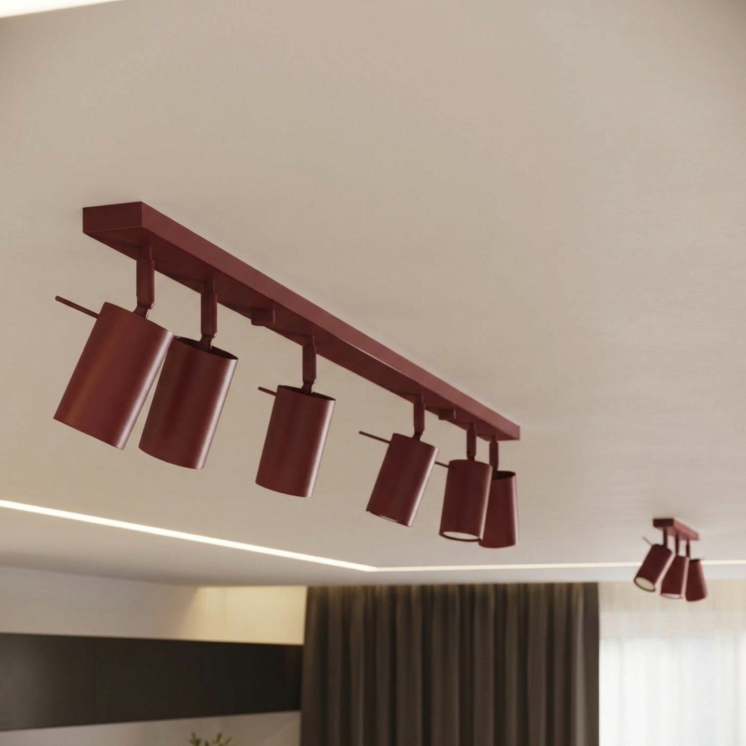 Plafonnier Ring rampe 4 spots acier bordeaux GU10, vue 15