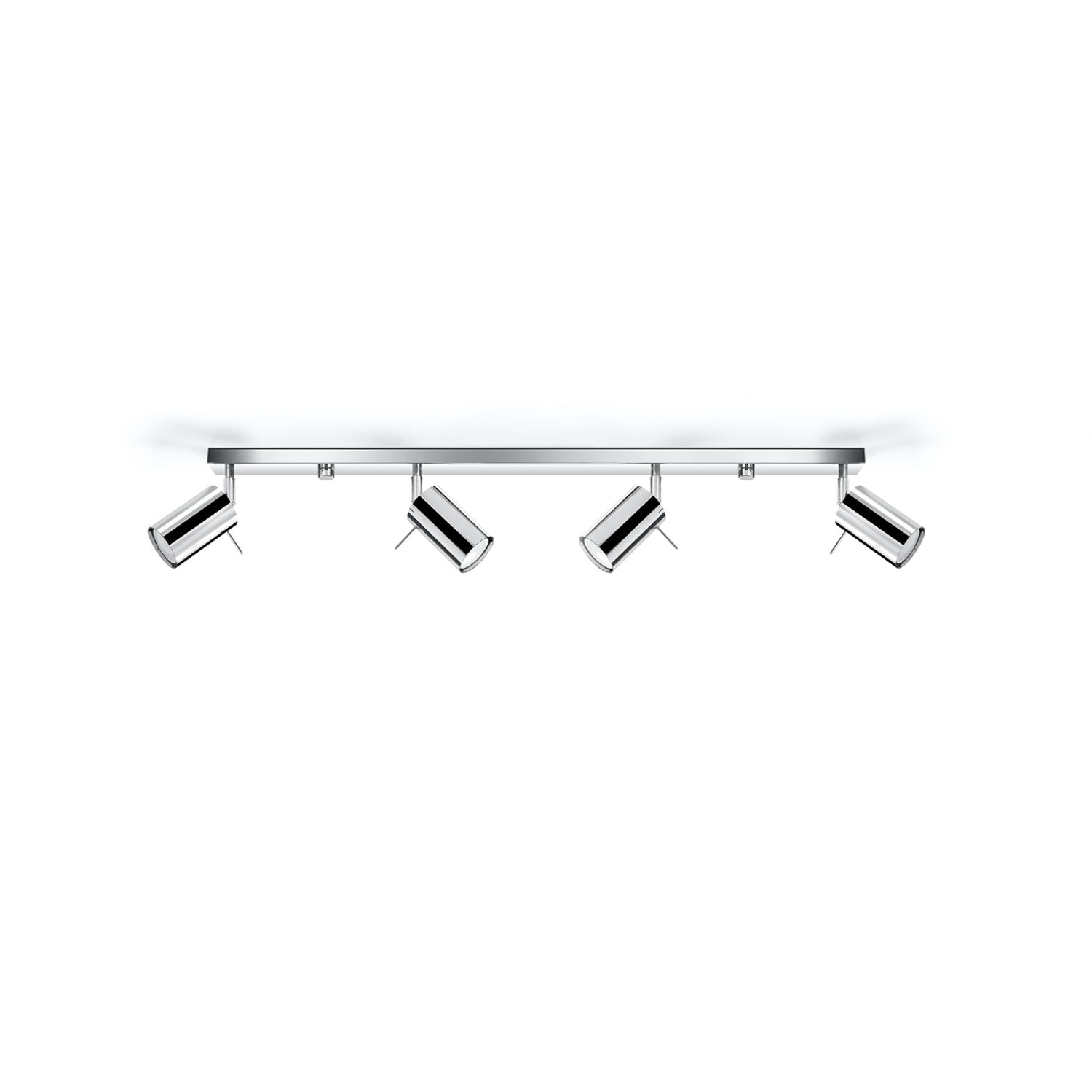 Plafonnier Ring rampe 4 spots en acier chromé, spots tubes orientables sur une longue barre, vue de profil