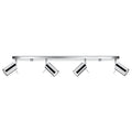 Plafonnier Ring rampe 4 spots en acier chromé, spots tubes orientables sur une longue barre, vue de face