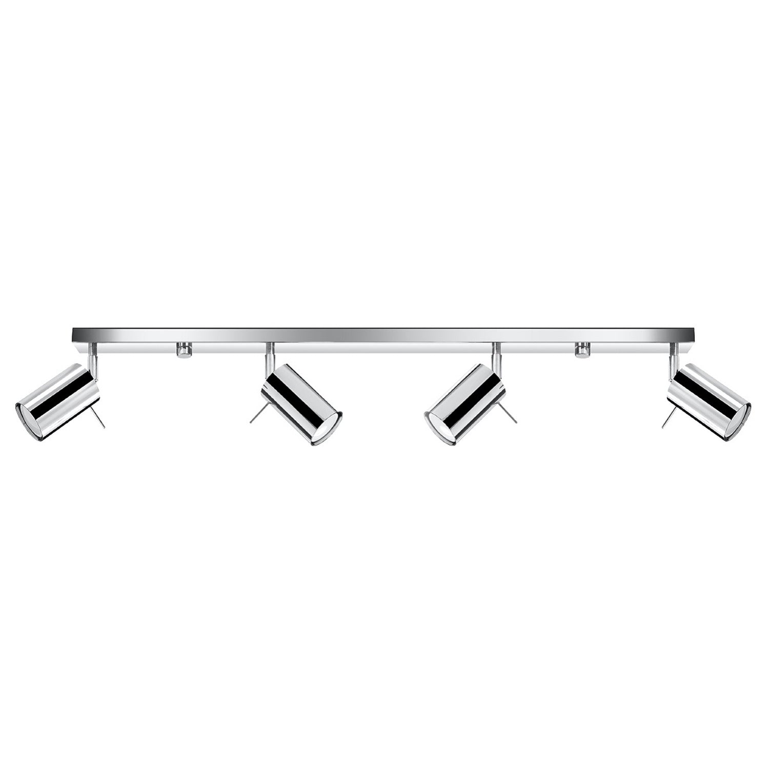 Plafonnier Ring rampe 4 spots en acier chromé, spots tubes orientables sur une longue barre, vue de face