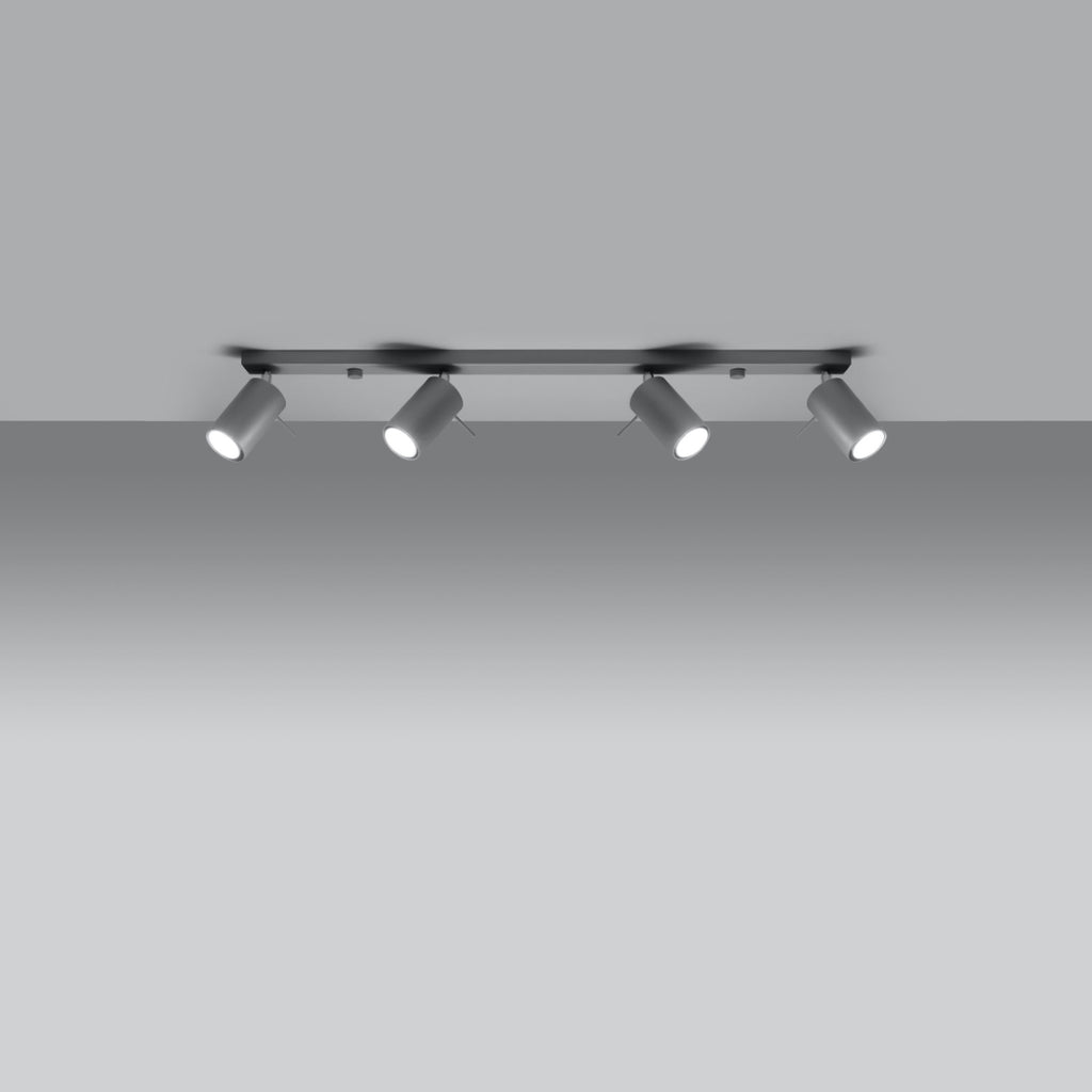 Détail des spots orientables du plafonnier Ring rampe 4 spots acier gris, douille GU10
