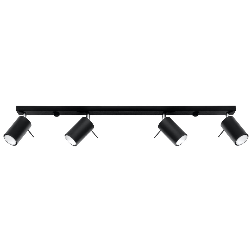 Plafonnier Ring rampe de 4 spots orientables en acier noir sur une barre