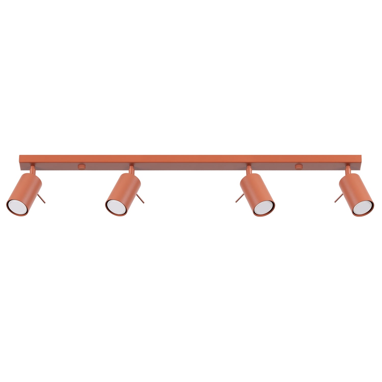 Plafonnier Ring rampe 4 spots acier rouge ocre GU10, spot cylindrique orientable en acier laqué