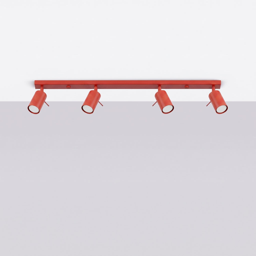 Plafonnier Ring rampe 4 spots acier rouge GU10, vue 2